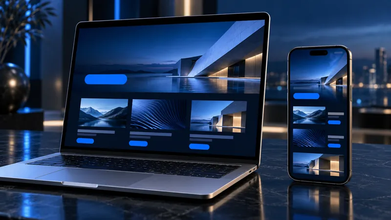 A modern responsive business website on a laptop and a smartphone